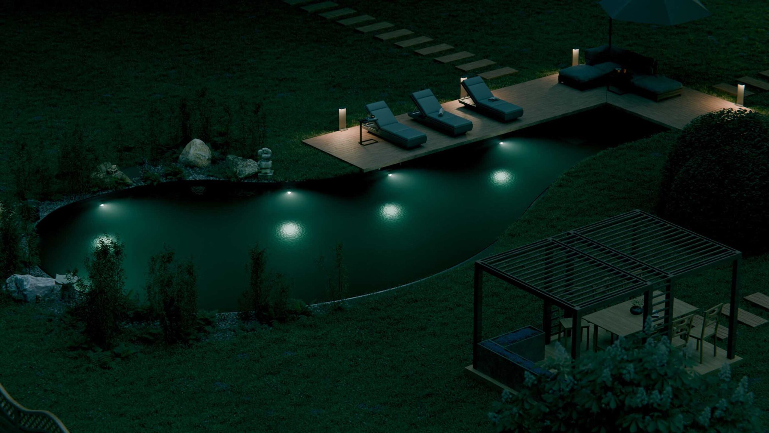 Éclairage LED piscine naturelle